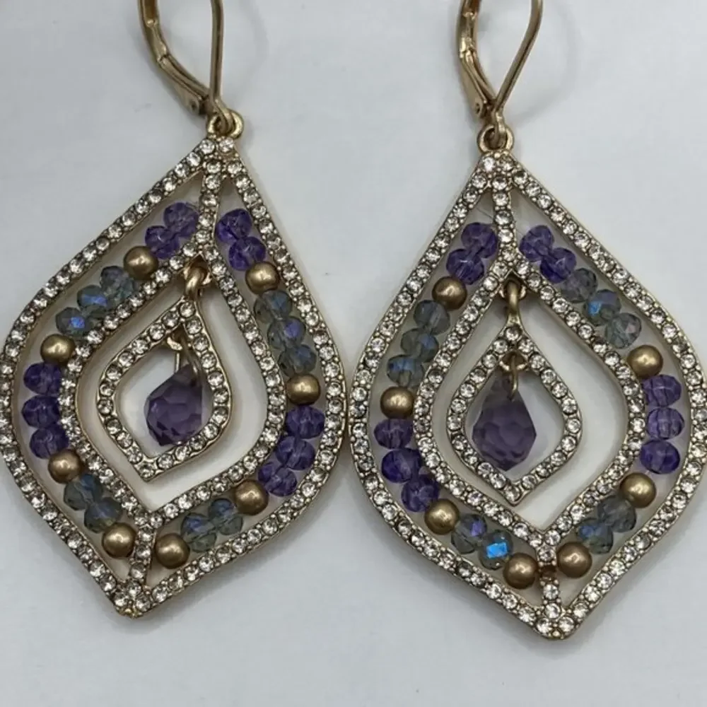 Lonna & Lilly beaded chandelier Pave Crystals Gold Tone Purple Drop ‎  EARRINGS